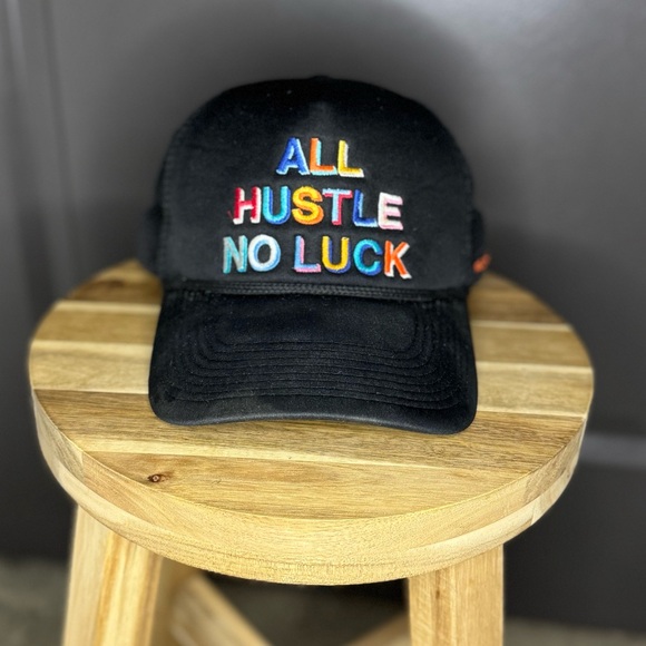 ✨✨ Field Grade “All Hustle No Luck” Black Trucker Hat | Adjustable Snapback Mesh - Picture 1 of 9
